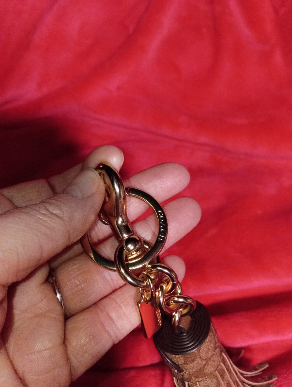Coach Signature Tan Tassel Keychain with Gold Hardware - Picture 5 of 6
